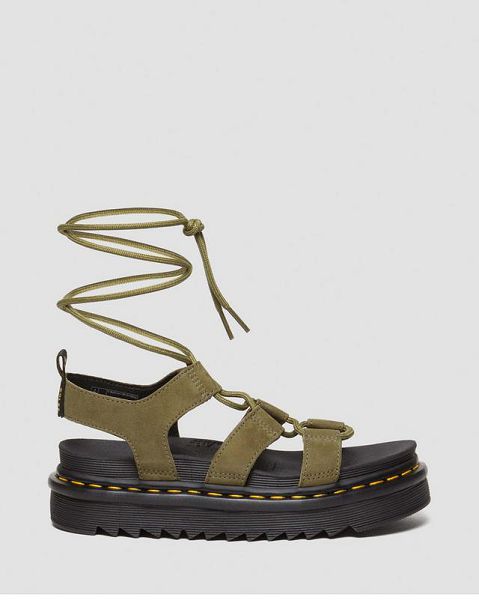 Dr Martens Nartilla Tumbled Nubuck Leather Women Gladiator Sandals Olive | USA-629173