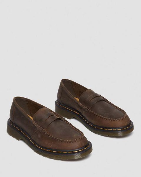 Dr Martens Penton Crazy Horse Leather Men Loafers Dark Brown | USA-47396