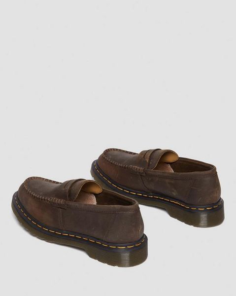 Dr Martens Penton Crazy Horse Leather Men Loafers Dark Brown | USA-47396