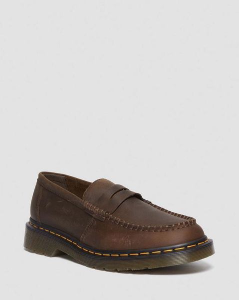 Dr Martens Penton Crazy Horse Leather Men Loafers Dark Brown | USA-47396