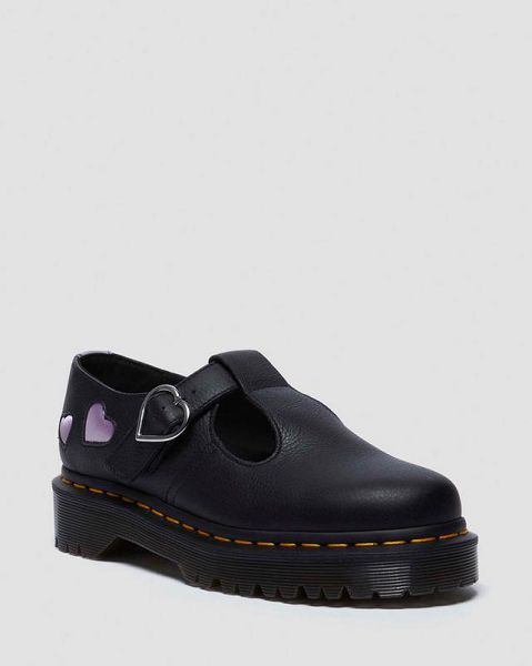 Dr Martens Polley Heart Virgina Satin Women Mary Jane Shoes Black / Lavender / Purple | USA-416098