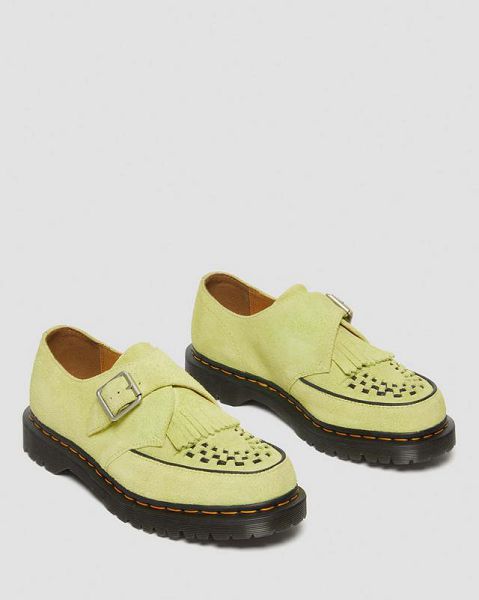 Dr Martens Ramsey Suede Kiltie Women Buckle Shoes Light Green | USA-576092