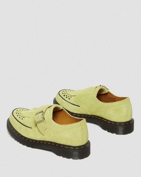 Dr Martens Ramsey Suede Kiltie Women Buckle Shoes Light Green | USA-576092