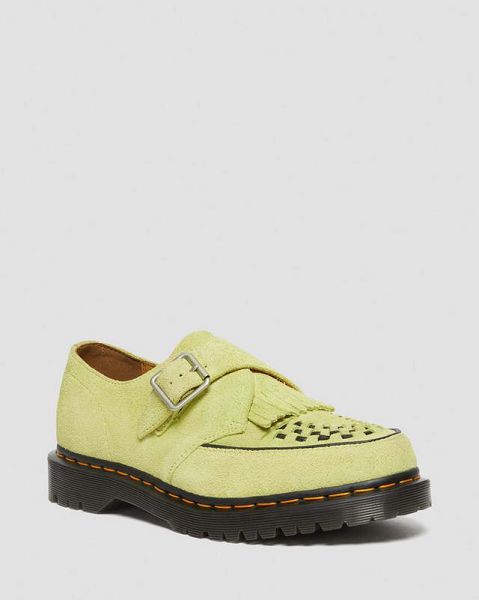 Dr Martens Ramsey Suede Kiltie Women Buckle Shoes Light Green | USA-576092