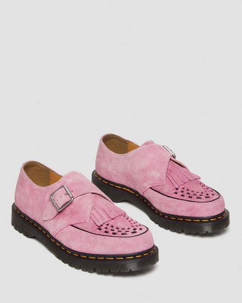 Dr Martens Ramsey Suede Kiltie Women Buckle Shoes Pink | USA-79168