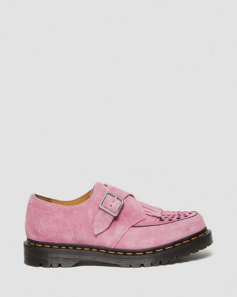 Dr Martens Ramsey Suede Kiltie Women Buckle Shoes Pink | USA-79168