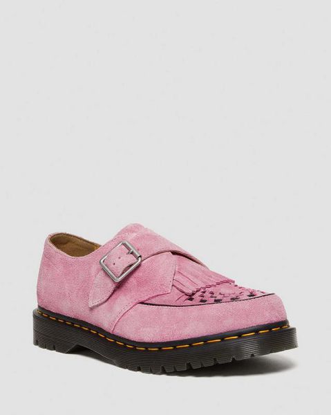 Dr Martens Ramsey Suede Kiltie Women Buckle Shoes Pink | USA-79168