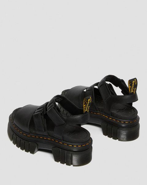 Dr Martens Ricki Nappa Lux Leather 3-Strap Women Platform Sandals Black | USA-468205