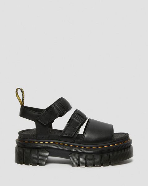 Dr Martens Ricki Nappa Lux Leather 3-Strap Women Platform Sandals Black | USA-468205