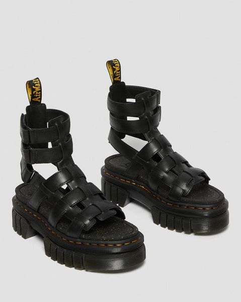 Dr Martens Ricki Nappa Lux Leather Platform Women Gladiator Sandals Black | USA-358462