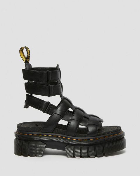 Dr Martens Ricki Nappa Lux Leather Platform Women Gladiator Sandals Black | USA-358462