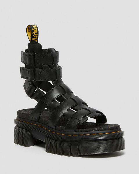 Dr Martens Ricki Nappa Lux Leather Platform Women Gladiator Sandals Black | USA-358462