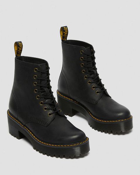 Dr Martens Shriver Hi Wyoming Leather Women Heeled Boots Black | USA-860537