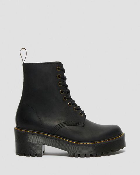 Dr Martens Shriver Hi Wyoming Leather Women Heeled Boots Black | USA-860537