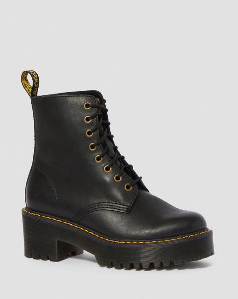 Dr Martens Shriver Hi Wyoming Leather Women Heeled Boots Black | USA-860537