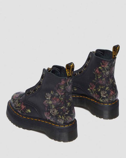 Dr Martens Sinclair Decayed Roses Leather Women Platform Boots Black | USA-185794