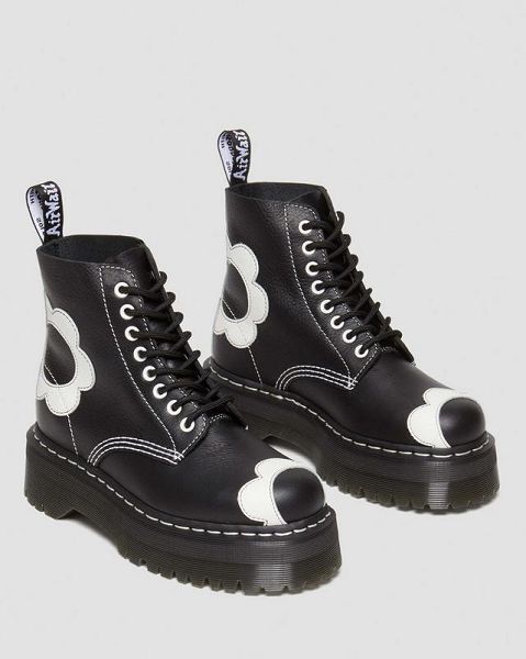 Dr Martens Sinclair Flower Pisa Leather Women Platform Boots Black / White | USA-126748