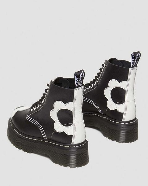 Dr Martens Sinclair Flower Pisa Leather Women Platform Boots Black / White | USA-126748