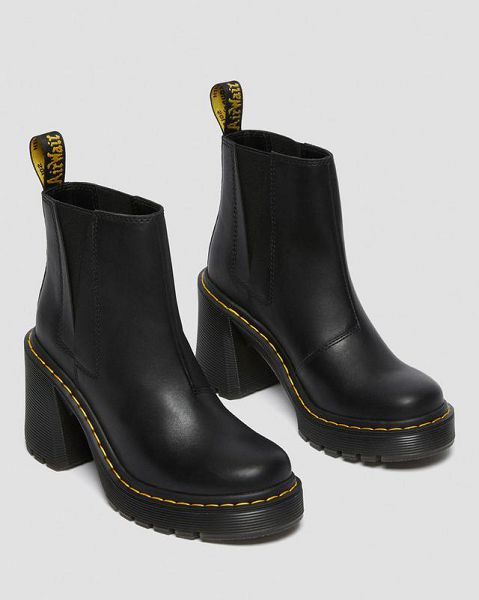 Dr Martens Spence Leather Flared Heel Women Chelsea Boots Black | USA-398076