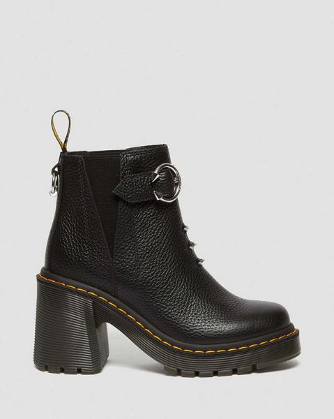 Dr Martens Spence Piercing Leather Flared Heel Women Chelsea Boots Black | USA-560187