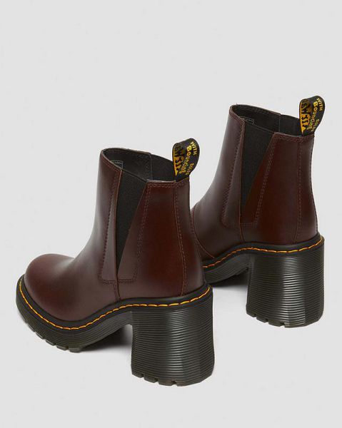 Dr Martens Spence Pull Up Leather Flared Heel Women Chelsea Boots Dark Brown | USA-250463