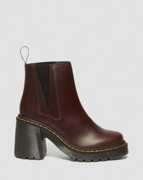 Dr Martens Spence Pull Up Leather Flared Heel Women Chelsea Boots Dark Brown | USA-250463