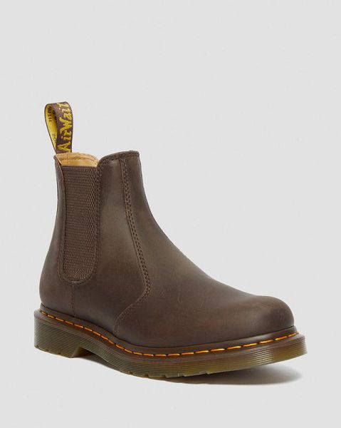 Dr Martens Stitch Crazy Horse Leather Women 2976 Chelsea Boots Dark Brown | USA-203947