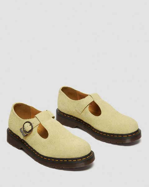 Dr Martens T-Bar Suede Women Mary Jane Shoes Yellow | USA-824091