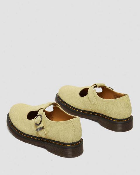 Dr Martens T-Bar Suede Women Mary Jane Shoes Yellow | USA-824091