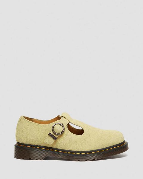 Dr Martens T-Bar Suede Women Mary Jane Shoes Yellow | USA-824091