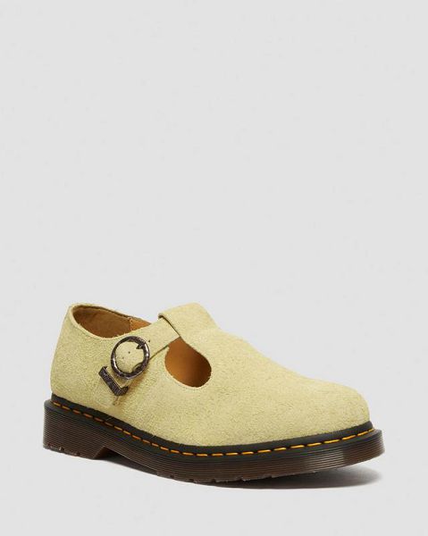 Dr Martens T-Bar Suede Women Mary Jane Shoes Yellow | USA-824091