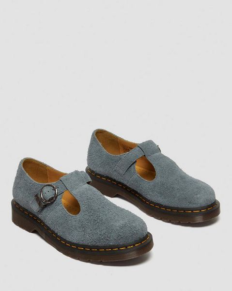 Dr Martens T-Bar Suede Women Mary Jane Shoes Blue | USA-132578