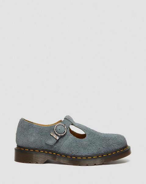 Dr Martens T-Bar Suede Women Mary Jane Shoes Blue | USA-132578