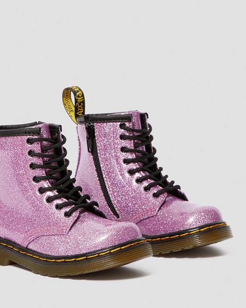 Dr Martens Toddler 1460 Glitter Kids' Lace Up Boots Dark Pink | USA-420573