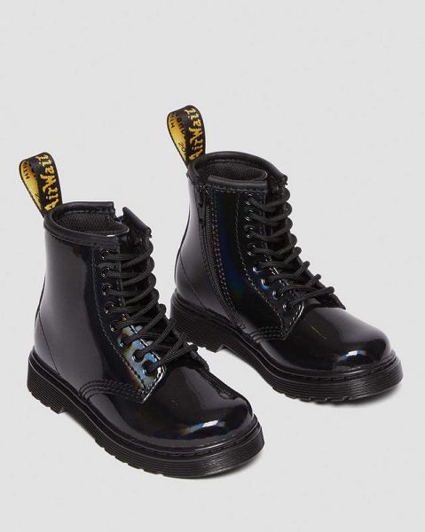 Dr Martens Toddler 1460 Rainbow Patent Leather Kids' Lace Up Boots Black / Multicolor | USA-132769