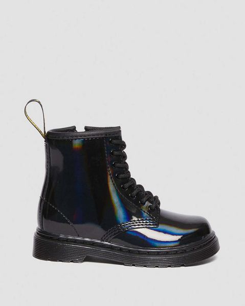 Dr Martens Toddler 1460 Rainbow Patent Leather Kids' Lace Up Boots Black / Multicolor | USA-132769