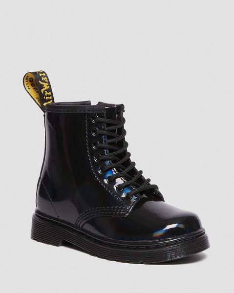 Dr Martens Toddler 1460 Rainbow Patent Leather Kids\' Lace Up Boots Black / Multicolor | USA-132769