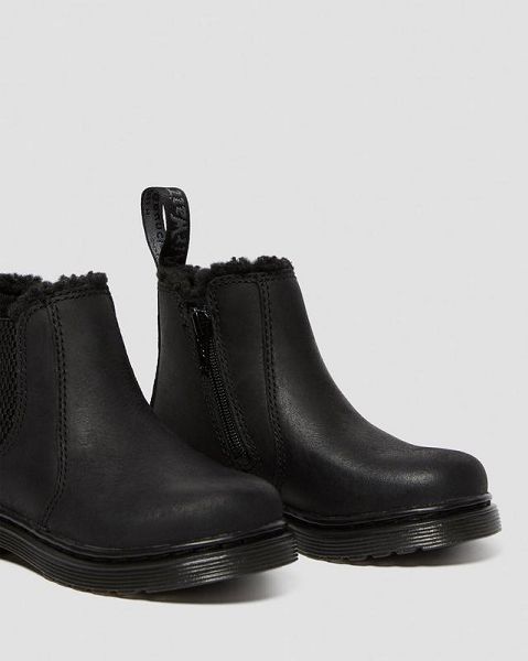 Dr Martens Toddler 2976 Faux Fur Lined Kids' Chelsea Boots Black | USA-764850