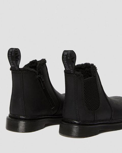 Dr Martens Toddler 2976 Faux Fur Lined Kids' Chelsea Boots Black | USA-764850