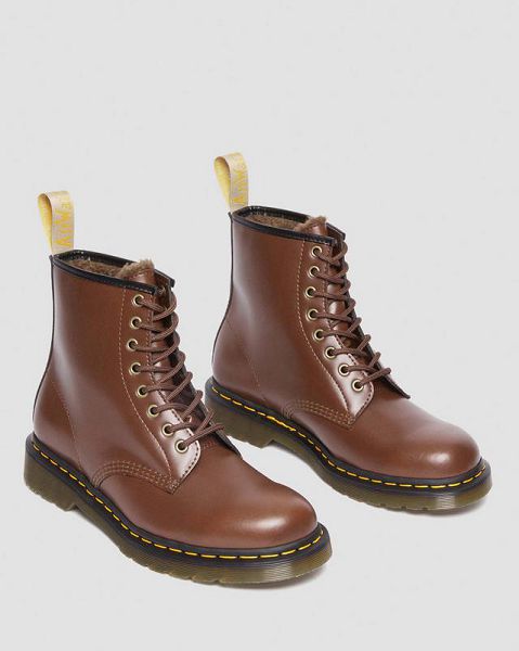 Dr Martens Vegan 1460 Faux Fur Lined Men Lace Up Boots Brown | USA-356890