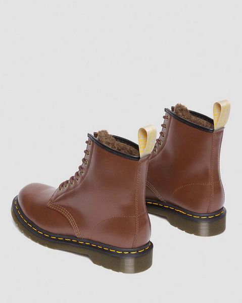 Dr Martens Vegan 1460 Faux Fur Lined Men Lace Up Boots Brown | USA-356890