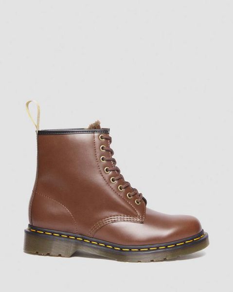 Dr Martens Vegan 1460 Faux Fur Lined Men Lace Up Boots Brown | USA-356890