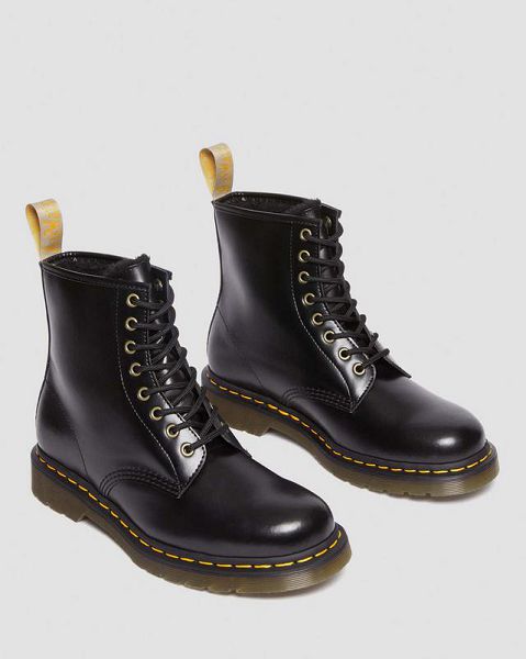 Dr Martens Vegan 1460 Faux Fur Lined Men Lace Up Boots Black | USA-429683