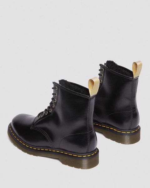 Dr Martens Vegan 1460 Faux Fur Lined Men Lace Up Boots Black | USA-429683