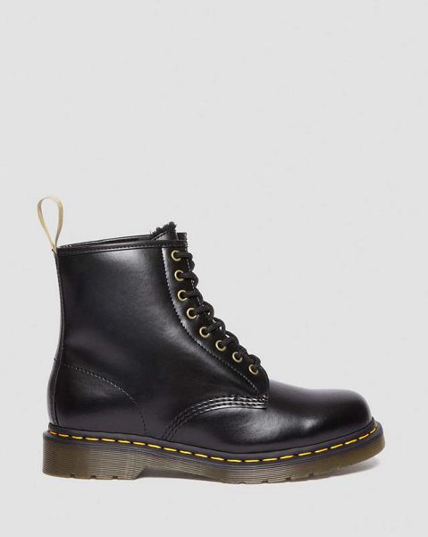 Dr Martens Vegan 1460 Faux Fur Lined Men Lace Up Boots Black | USA-429683