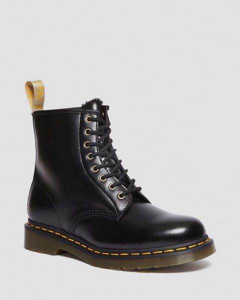 Dr Martens Vegan 1460 Faux Fur Lined Men Lace Up Boots Black | USA-429683