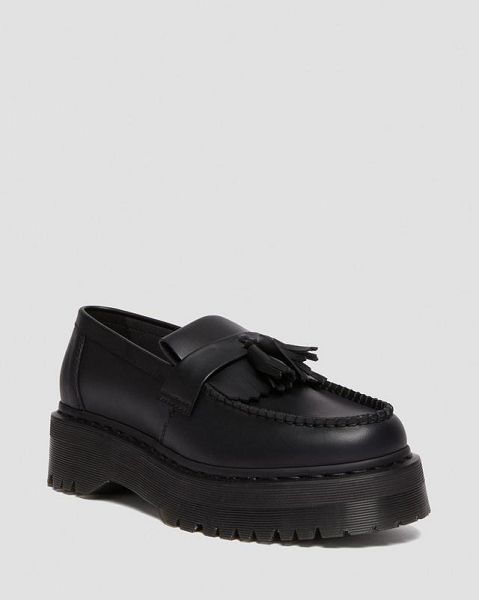 Dr Martens Vegan Adrian Felix Platform Tassel Men Loafers Black | USA-164820