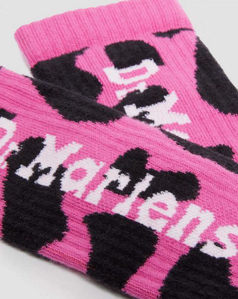 Dr Martens Vertical Logo Cow Print Cotton Blend Accessories Socks Pink | USA-61583