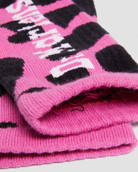 Dr Martens Vertical Logo Cow Print Cotton Blend Accessories Socks Pink | USA-61583