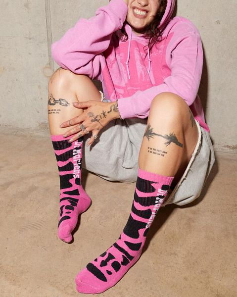 Dr Martens Vertical Logo Cow Print Cotton Blend Accessories Socks Pink | USA-61583